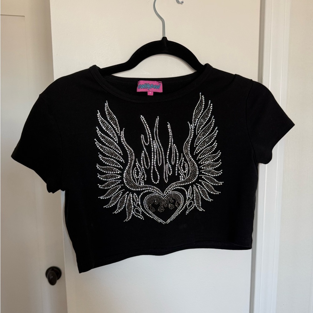 Black Winged Heart Crop Top
